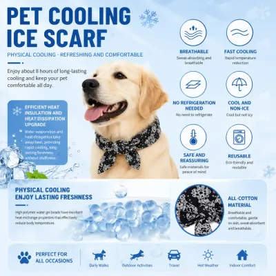 Pet Cooling Ice Scarf Features and Benefits Pet cooling ice scarf product features breathable reusable cooling neck wrap
