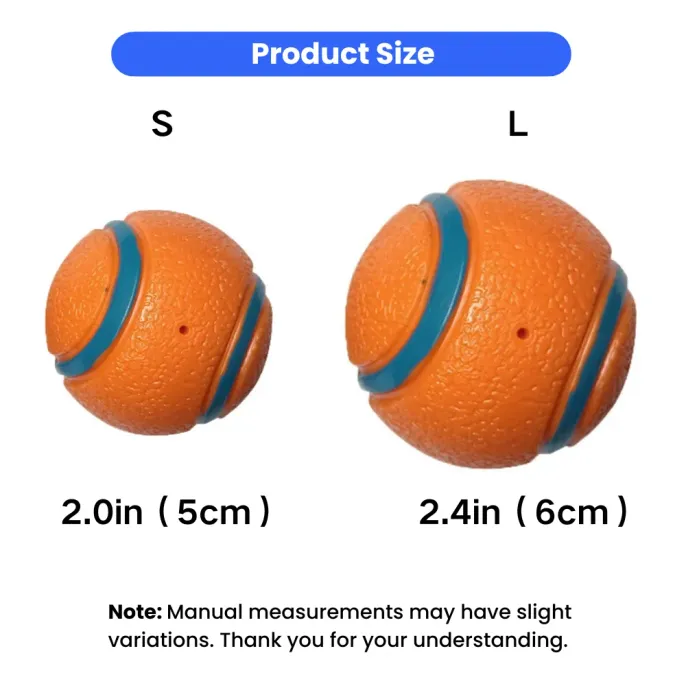 Squeaky Dog Ball Toy Size Guide Small and large squeaky rubber dog balls available in 2 inch and 2.4 inch sizes