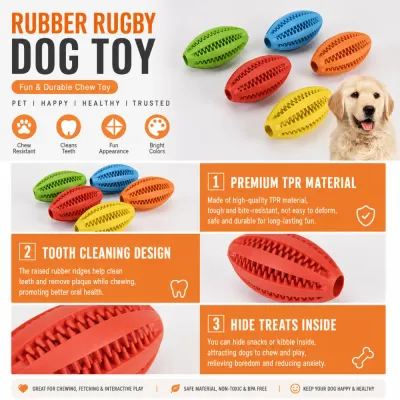 TPR Rugby Dog Toy Dental Chew Toy TPR rugby dog toy with teeth cleaning texture and treat dispensing function