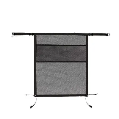 Car Dog Barrier Net for Back Seat Safety Black car dog barrier net with storage pockets for vehicle pet safety and travel
