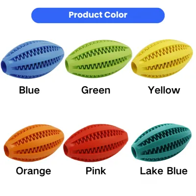 Rubber Rugby Dog Toy Multiple Colors Rubber rugby dog toy available in blue green yellow orange red and teal colors