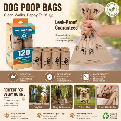 Leak-Proof Dog Poop Bags for Daily Walks and Outdoor Use Thick and durable dog poop bags made from recycled materials for walking hiking travel and outdoor activities