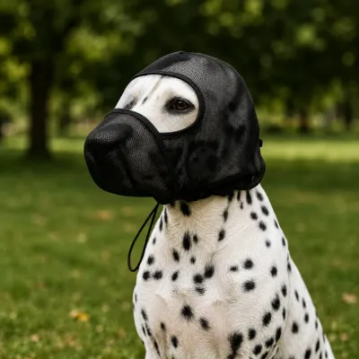 Outdoor Dog Protective Face Mask for Safety Protection Dalmatian wearing a breathable dog face protection mask outdoors for recovery and hazard prevention
