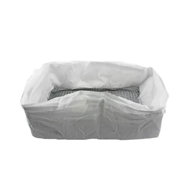 Reusable Mesh Cat Litter Box Filter Liner White background image of reusable cat litter mesh filter bag for litter box cleaning and waste removal