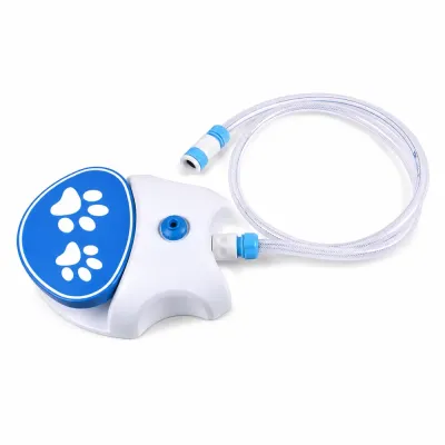 Blue Foot Press Pet Water Fountain Blue automatic pet water fountain with hose connection for outdoor use