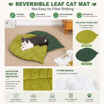 Reversible Leaf Cat Mat with PP Fiber Filling Soft reversible leaf cat cushion mat made of PP fiber material with quilted texture