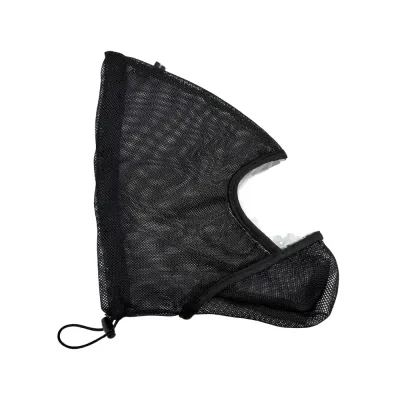 Adjustable Dog Protective Face Mask Side View Side view of breathable dog protective face mask with mesh fabric and adjustable drawstring closure