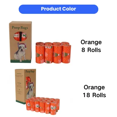 Christmas Dog Poop Bags Leak-Proof Waste Bags for Dogs 18 Rolls | Petfairs Christmas themed dog poop bags with 18 rolls, leak-proof design, tear-resistant material, easy-tear perforation, and holiday packaging
