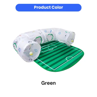 Green World Cup Cat Tunnel Play Set for Indoor Cats Green football field themed cat tunnel play set with interactive tunnel and play mat for cats