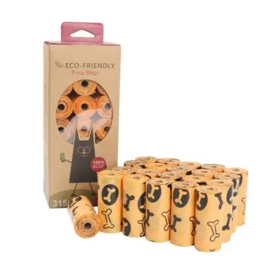 Orange Eco-Friendly Dog Poop Bags Wholesale Pack Orange biodegradable dog poop bags bulk pack with 21 rolls and retail packaging