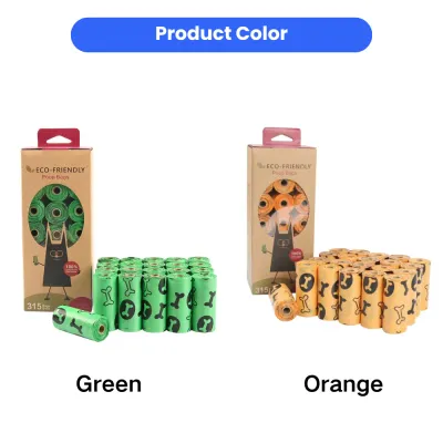 Eco-Friendly Dog Poop Bags Green and Orange Colors Biodegradable dog poop bags available in green and orange color options