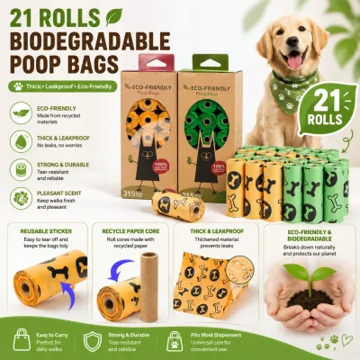 Biodegradable Dog Poop Bags Thick Leakproof Design Biodegradable dog poop bags with leakproof material recycled core and eco-friendly features