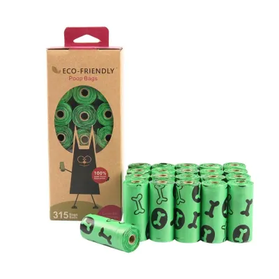Green Eco-Friendly Dog Poop Bags Wholesale Pack Green biodegradable dog poop bags bulk pack with 21 rolls and retail packaging
