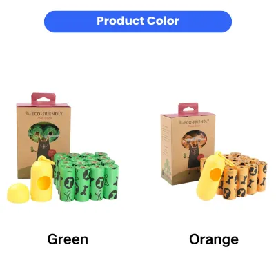 Dog Poop Bags with Dispenser Available in Green and Orange Colors Dog poop bags with dispenser available in green and orange colors for pet stores and wholesale buyers