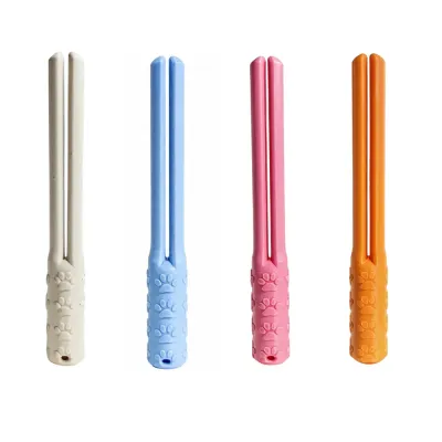 Reusable Cat Food Pouch Squeezer for Pet Food Bags Reusable cat food pouch squeezer tool in white, blue, pink, and orange for squeezing pet food pouches.