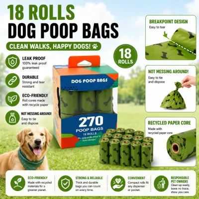 Leak Proof Dog Poop Bags 18 Rolls Eco Friendly Dog Waste Bags Leak proof dog poop bags with tear resistant material recycled paper core and eco friendly design