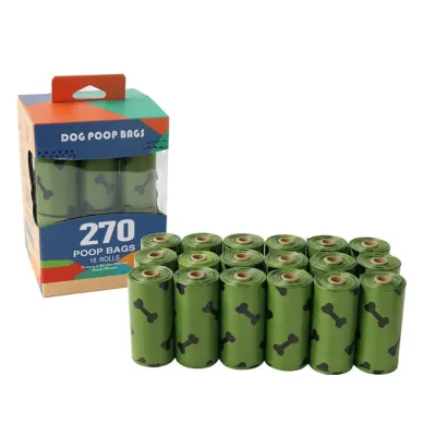 Wholesale Dog Poop Bags 18 Rolls 270 Bags Military Green Bone Print Wholesale dog poop bags bulk pack with 18 rolls and 270 bags in military green bone pattern for pet stores