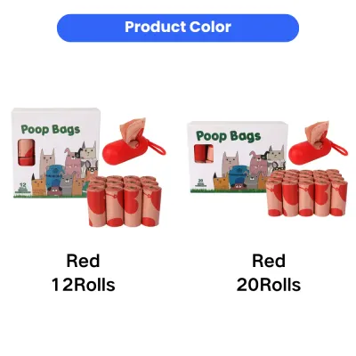 Heart Print Dog Poop Bags with Dispenser 12 & 20 Rolls Heart print dog waste bags with dispenser available in 12-roll and 20-roll pack options