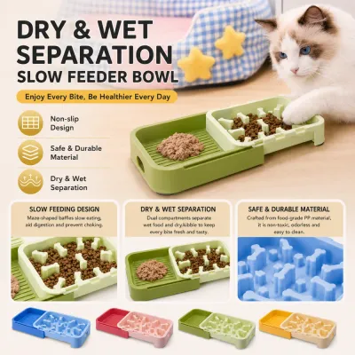 Dry & Wet Separation Slow Feeder Bowl for Healthy Pet Feeding Slow feeder bowl with dry and wet food separation design helping improve digestion and prevent fast eating in pets
