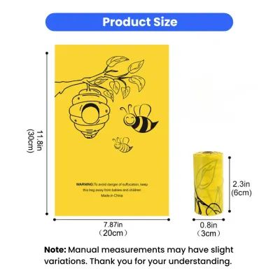 Dog Poop Bag Roll Size and Waste Bag Dimensions Size chart showing biodegradable dog poop bag dimensions and roll size for dispenser compatibility