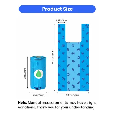 Biodegradable Dog Poop Bag Size and Roll Dimensions Size details of biodegradable dog poop bags and waste bag rolls with dispenser compatibility