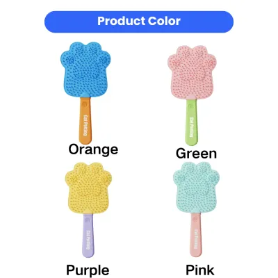 Color options of silicone pet grooming brush including orange, green, purple and pink handles