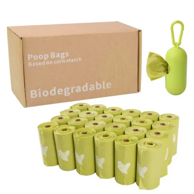 24 Rolls Corn Starch Dog Poop Bags with Dispenser 24 rolls biodegradable corn starch dog poop bags with portable dispenser for pet owners