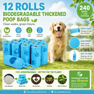 Thickened Biodegradable Dog Poop Bags 240 Bags Extra thick biodegradable dog poop bags with dispenser, leak-proof pet waste bags for dogs