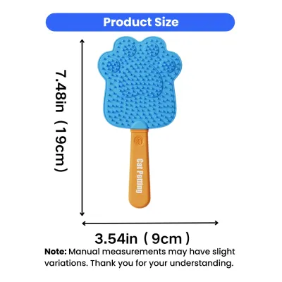 Cat grooming brush measuring 7.48 inches long and 3.54 inches wide