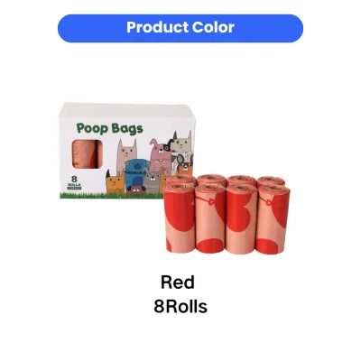 Red heart print dog poop bags 8 rolls biodegradable pet waste bags wholesale