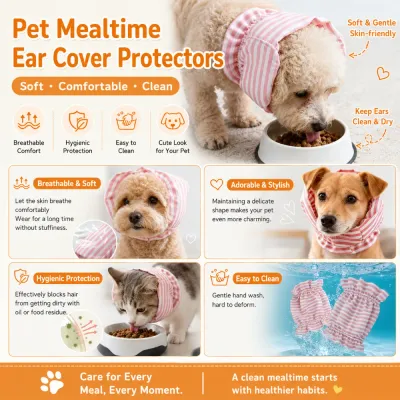 Pet mealtime ear cover protector features breathable comfort, hygienic protection and easy cleaning