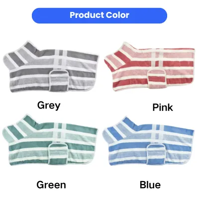 Quick-Dry Dog Bath Robe Available in 4 Colors Microfiber dog drying robes in grey pink green and blue colors