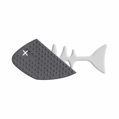 Grey fishbone shape cat massage deshedding brush for removing loose hair and grooming cats