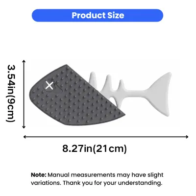 Size dimensions of fishbone cat grooming brush measuring 8.27 inches by 3.54 inches