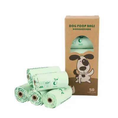 Eco-friendly biodegradable dog poop bags made from corn starch, 5-roll pack for pet stores and dog owners