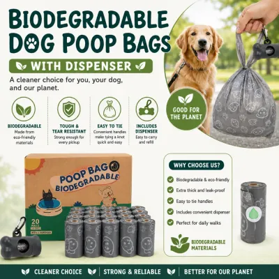 eco friendly biodegradable dog poop bags with dispenser, leak proof pet waste bags for dog walking