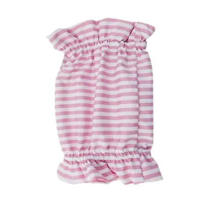 Pink striped pet mealtime ear cover protector with elastic fit design