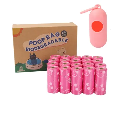 Pink Biodegradable Dog Poop Bags with Dispenser - 20 Rolls Pink biodegradable dog poop bags with dispenser, 20 rolls bulk packaging for pet stores