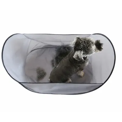 Pet Hair Collecting Apron for Dog Grooming at Home Dog grooming hair collecting apron catches loose pet fur during home grooming sessions for easy cleanup