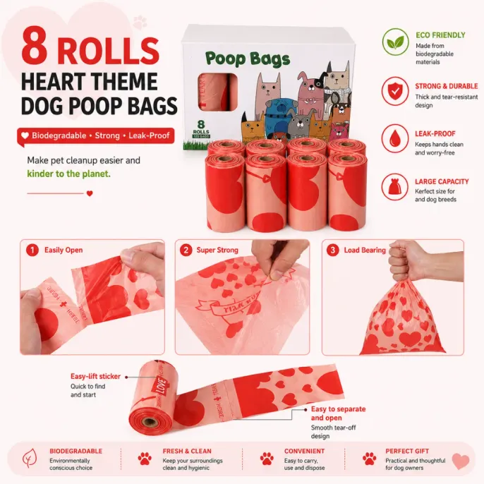 Biodegradable Leak-Proof Dog Poop Bags Bulk Pack Biodegradable leak-proof dog poop bags with strong tear-resistant design and easy-open rolls