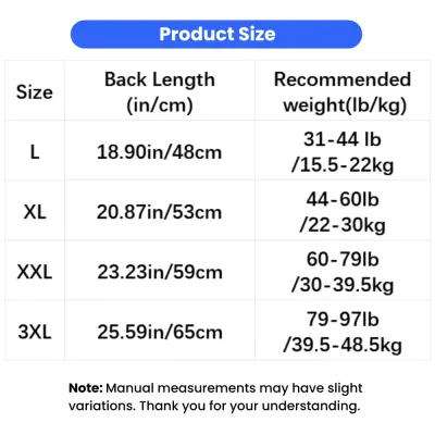 Dog Bath Robe Size Chart for Medium and Large Dogs Dog drying robe size guide with back length and weight recommendations