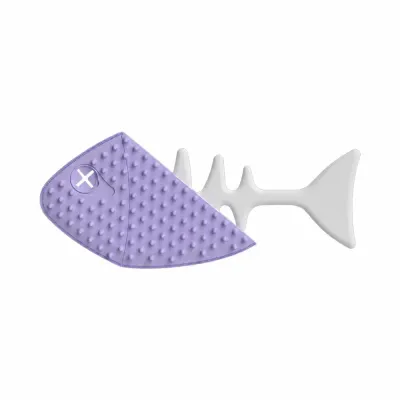 Purple silicone cat deshedding brush with fishbone design for daily grooming