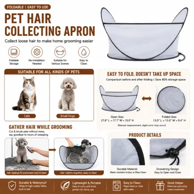 Foldable Pet Hair Collecting Apron for Home Grooming Waterproof pet hair collecting apron with foldable storage design easy to clean and suitable for dogs and cats