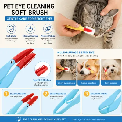 Pet eye cleaning soft brush with silicone bristles for removing eye discharge tear stains and daily eye care