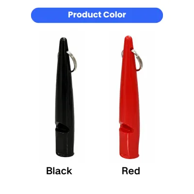 Dog Training Whistle Color Options Dog training whistle available in black and red color options with metal key ring attachment