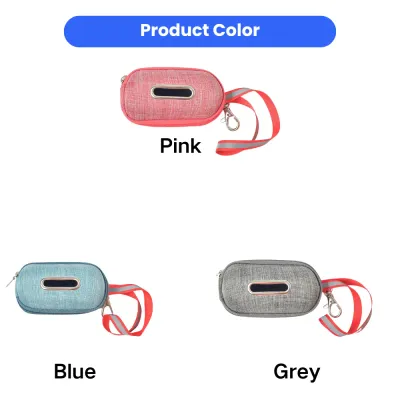 Dog poop bag dispenser color options including pink blue and grey linen fabric styles