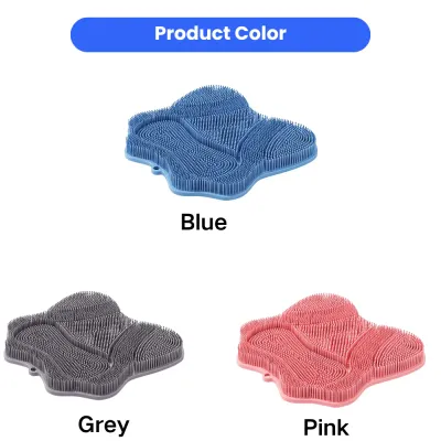 Self grooming cat massage brush available in three colors blue grey and pink with suction base design