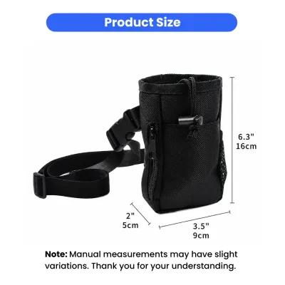 Dog Training Treat Bag Size and Dimensions Dog training treat pouch dimensions with adjustable belt and storage compartment measurements