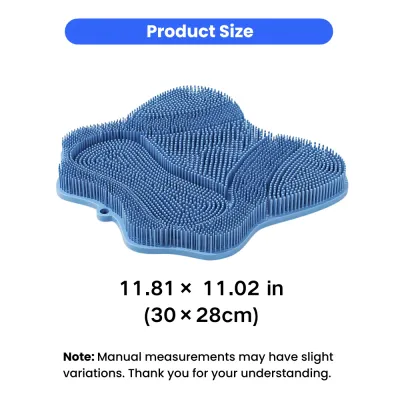 Blue cat self grooming massage brush mat showing product size 30 by 28 cm with detailed dimension reference