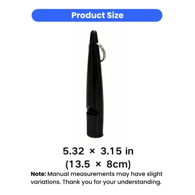 Dog Training Whistle Size Information Compact dog training whistle measuring 5.32 x 3.15 inches with lightweight portable design
